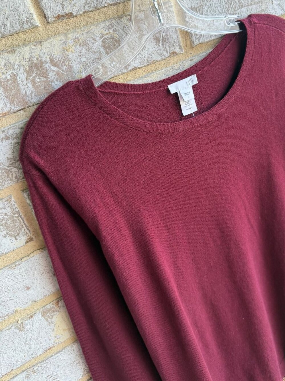 J. Jill NWT Cotton Blend Long Sleeve Round Neck Burgundy Pullover Sweater Size L - Picture 5 of 8